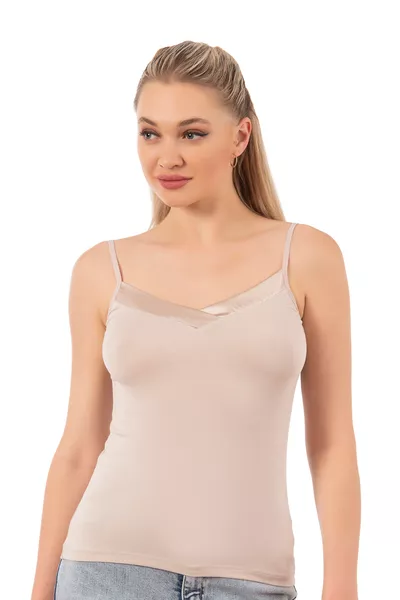 أوزكان  قميص نسائي فاخر من قماش الفيسكوز الساتان، بياقة قابلة للتمدد، مريح، رفيع، بحمالات