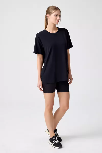 x Melodi Siyah Oversize Geniş Kalıp Tişört Boyfriend T-Shirt