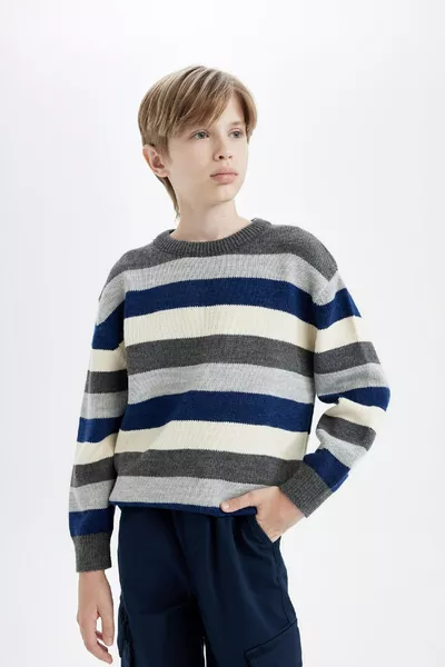 Boys' Color Block Crew Neck Knit Sweater wn