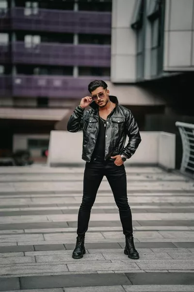 Vintage Fit leren herenjack zwart