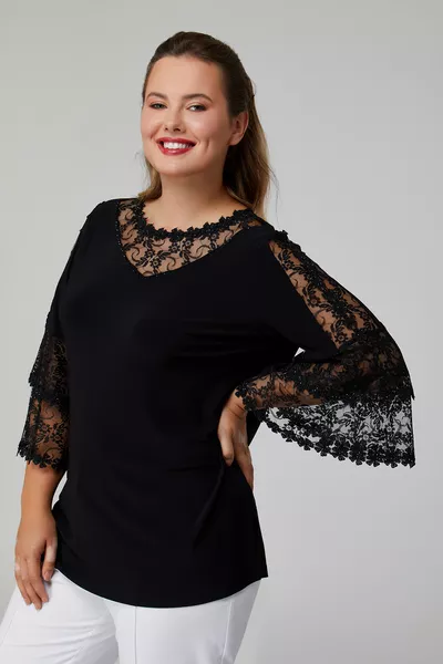 Plus Size Blouse with Lace and Floral Motif Details