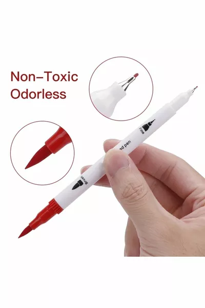  Li Dubbelzijdige Borstel- en 0,4 mm Fijne Punt Markerpen Set Leren Stijl Portemonnee Pennenset Pro