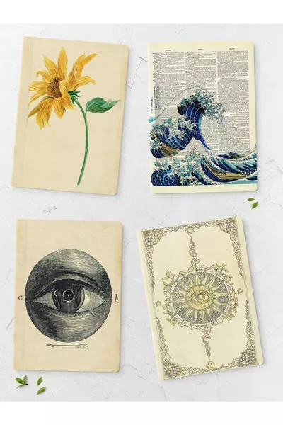 مجموعة دفاتر عتيقة - 4 قطع -  سم *  سم -  صفحة - بدون أسطر