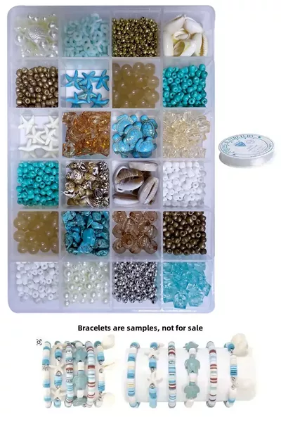 مجموعة هواية لصنع المجوهرات بحصى الصيف الطبيعي، نجمة البحر، أصداف البحر، فِيمو والخرز الرملي