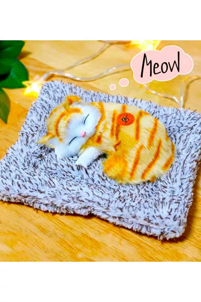 Плюшевая игрушка котёнок, кот спит на подушке, игрушка с голосом, мяукает