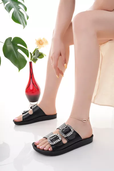 شبشب نسائي يومي أسود صيفي للمنزل والشاطئ والإجازة والعمل تم تحديث الصورة