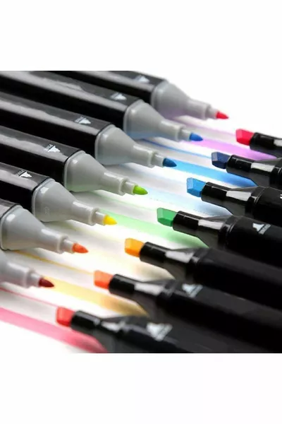 Set van  Dubbelzijdige Touch Markers met Design Pennen en Draagbare Etui
