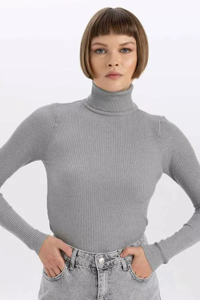 كنزة تريكو بسادة أساسية بياقة سلحفاة ضيقة WN