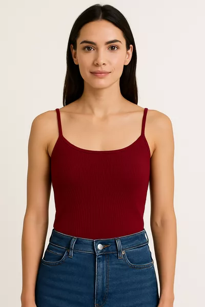 قميص داخلي نسائي بأشرطة رفيعة من القطن المخطط | عنابي