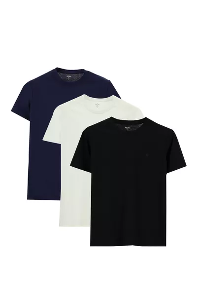 طقم 3 قطع من القمصان القطنية برقبة على شكل دراجة ضيق وقصّة نحيفة