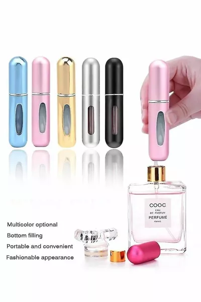 Nachfüllbare metallische Mini-Parfümflasche 5 ml, taschentaugliche Reisegröße, Ersatz-Parfümflasche