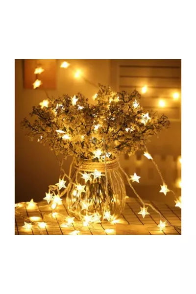 Декоративная светодиодная гирлянда 5 метров с звездами - на батарейках, дневной свет