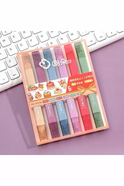 Ароматный торт Набор двухсторонних флуоресцентных ручек, 6 цветов