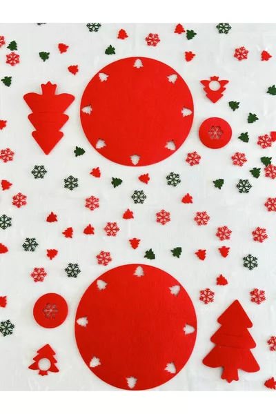 Set di Tovagliette a Tema Capodanno, Set da Tavola di Capodanno per 6 Persone Rosso