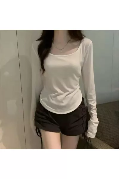Beyaz Basic Uzun Kollu Crop