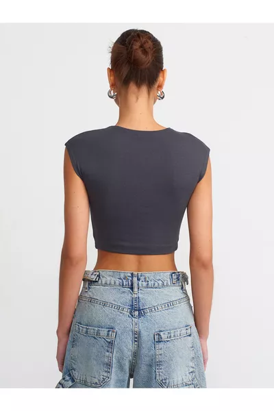  Cotton and Modal Blend Crop Top-Anthracite