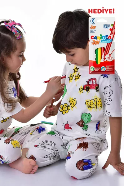 Children's Pajama Set with Which They Can COLOR Their Cutest Characters with a Special Pen (Does Not Stain After Washing)