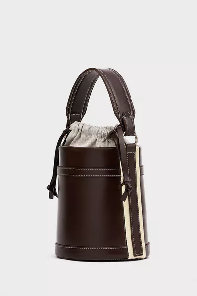 حقيبة يد وكتف نسائية بنية مع خياطة متباينة