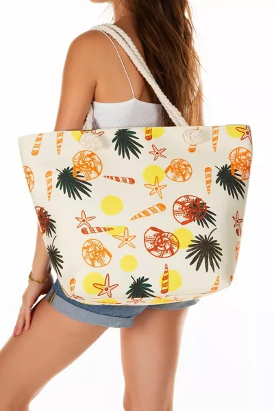 Women's Zippered Beach Bag Patterned Beach Bag Daily Bag Picnic Bag