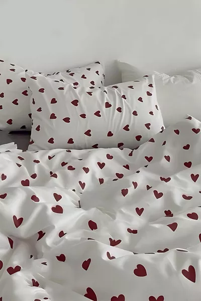 طقم مفارش سرير فردي قلب من القطن مع شرشف مطاطي | طقم كامل قلب