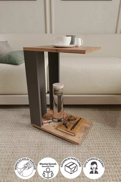 Журнальный столик C с колесиками, боковой столик, столик для кресла, сосна - антрацит