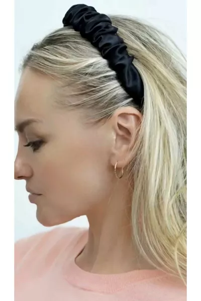 Black Satin Ruched Headband
