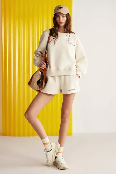 Jennifer Women's Organic Cotton Embroidered Round Neck Oversized Vanilla Sweatshirt