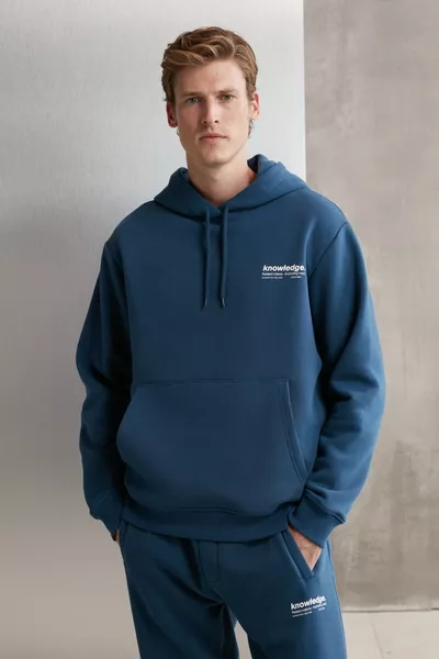 Martel Men's Soft Fleece-Lined Printed Regular Drawstring Blue Sweatshirt