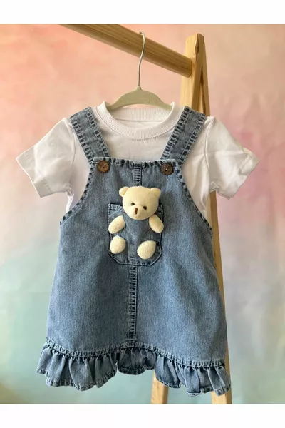 Niedliches Jeanskleid mit Bärchen 2-teiliges Set