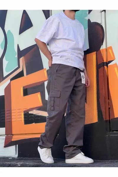 Pantalon Baggy en Gabardine avec Poches pour Hommes