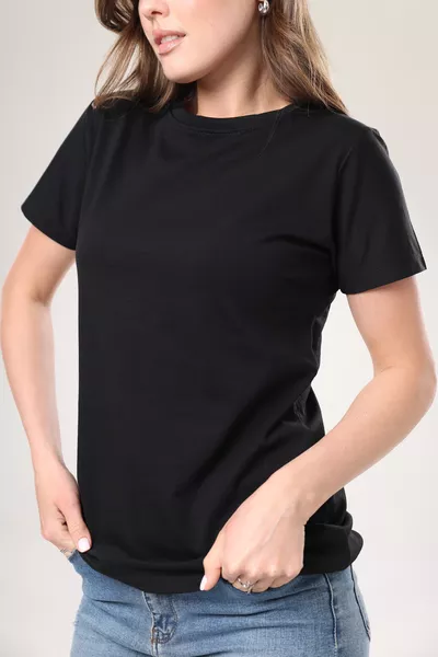 % хлопок, высококачественная женская футболка однотонная, черная, с круглым вырезом, из органического хлопка