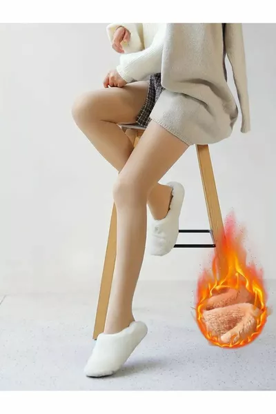 Тонкие термальные зимние плюшевые леггинсы телесного цвета с внутренним плюшем, плюшевые колготки с утеплителем