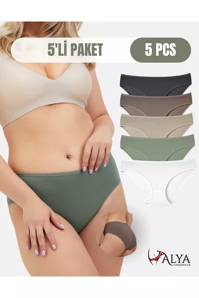 Women's Cotton Colored Bikini / Hipster Briefs - Green, Charcoal, Stone, Light Brown, Ecru 5-Pack