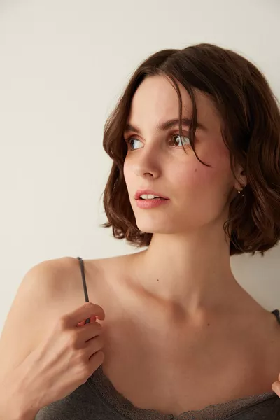 Anthracite Thin-Strap Lace-Detail Tank Top