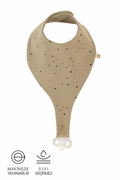 مريلة بحلمة مقاومة للسوائل مع حزام، لون كاكي، بنقشة كوزموس، قطن عضوي