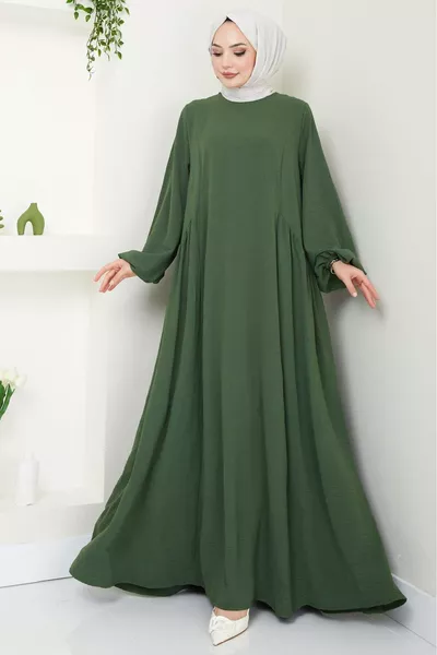 فستان محتشم إيڤا آيروبين باللون الأخضر زيتي 