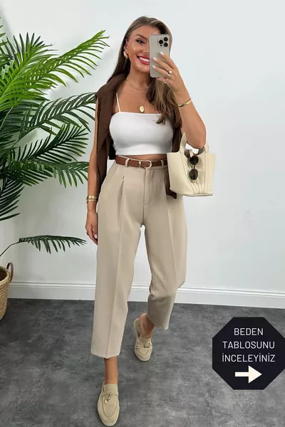 Pantalon Carotte Gris Pierre en Tissu Épais de Qualité Premium avec Ceinture