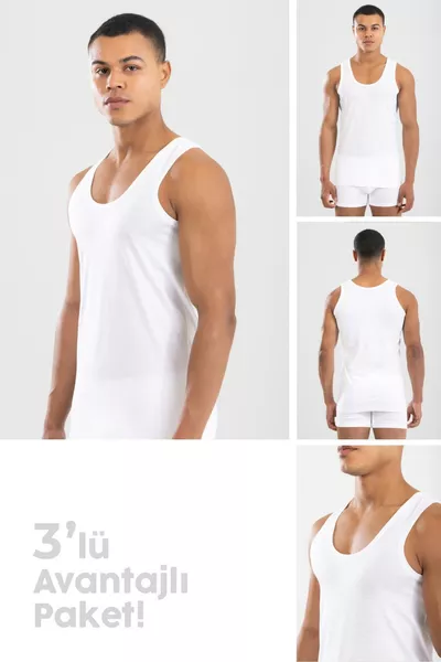 قمصان داخلية رجالية كلاسيكية عادية من القطن، حزمة 3 قطع، أبيض