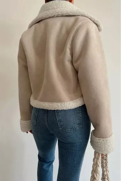 Black Suede Biker Jacket with Fur Collar