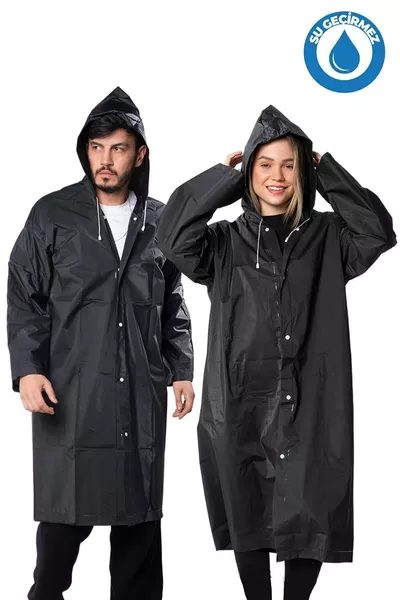 Veste de pluie femme homme avec capuche, boutons-pression, EVA noir, imperméable au vent et à l'eau r