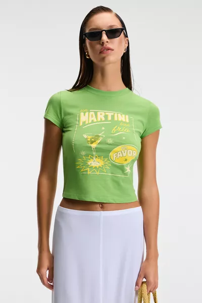 TESSIRA Дамска тениска с кръгло деколте, % памук, тясна кройка, зелена с щампа