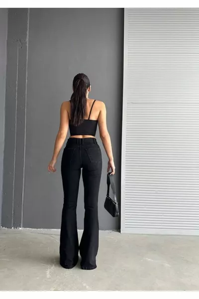 Черные джинсы с высокой талией и эластаном, испанский клёш (ТАБЛИЦА РАЗМЕРОВ НА ИЗОБРАЖЕНИИ)