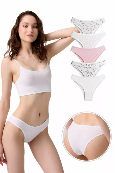 Pamuklu Desenli Kaşkorse Kadın Brezilya Külot 5'li Paket