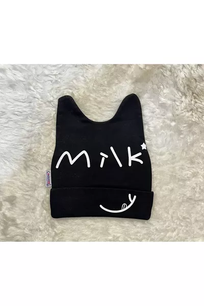 Шапка с три фантазийни фигури от мляко в черно, бяло и сиво за момичета и момчета, бебета и деца