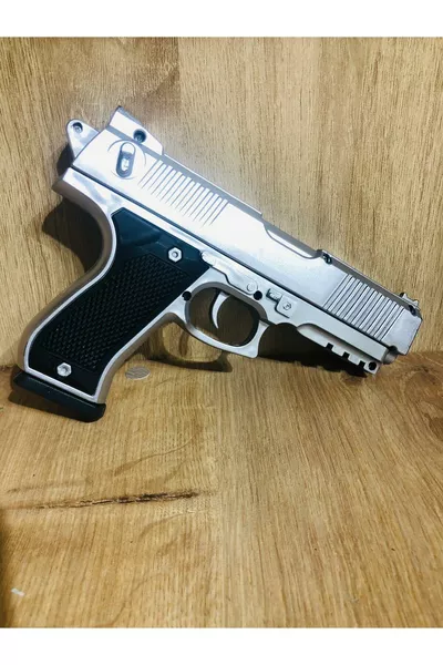 Gold-Siyah ve Gümüş Renk Boncuklu Oyuncak Tabanca 1 Adet +  Paket Boncuk