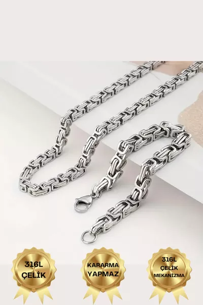 Çelik Kral Zincir Erkek Kolye Ve Bileklik Set Kararmaz Çelik Kolye Çelik Zincir Kolye Kalın Zincir