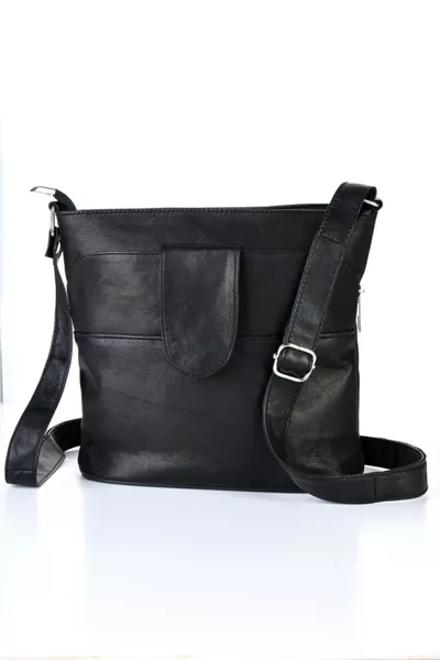 Sac à épaule en cuir véritable avec plusieurs compartiments