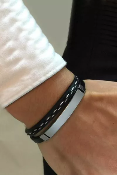 Ipc Coated Leather Steel Men's Bracelet by