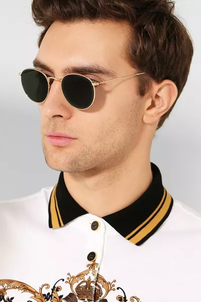 نظارة شمسية صغيرة مستديرة بإطار معدني ذهبي للجنسين