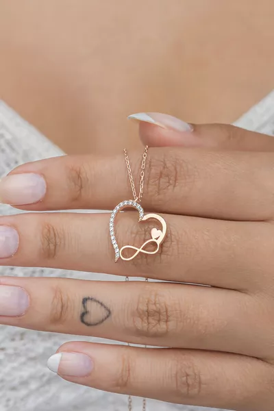Setting Silver Rose Zircon Stone Heart Infinity Necklace